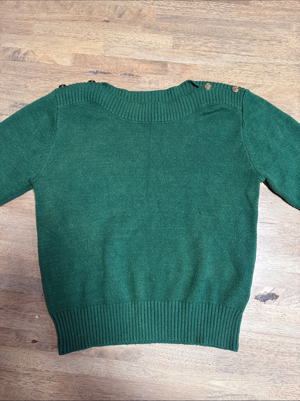 Draper James Emerald Green Crewneck Sweater with Shoulder Buttons